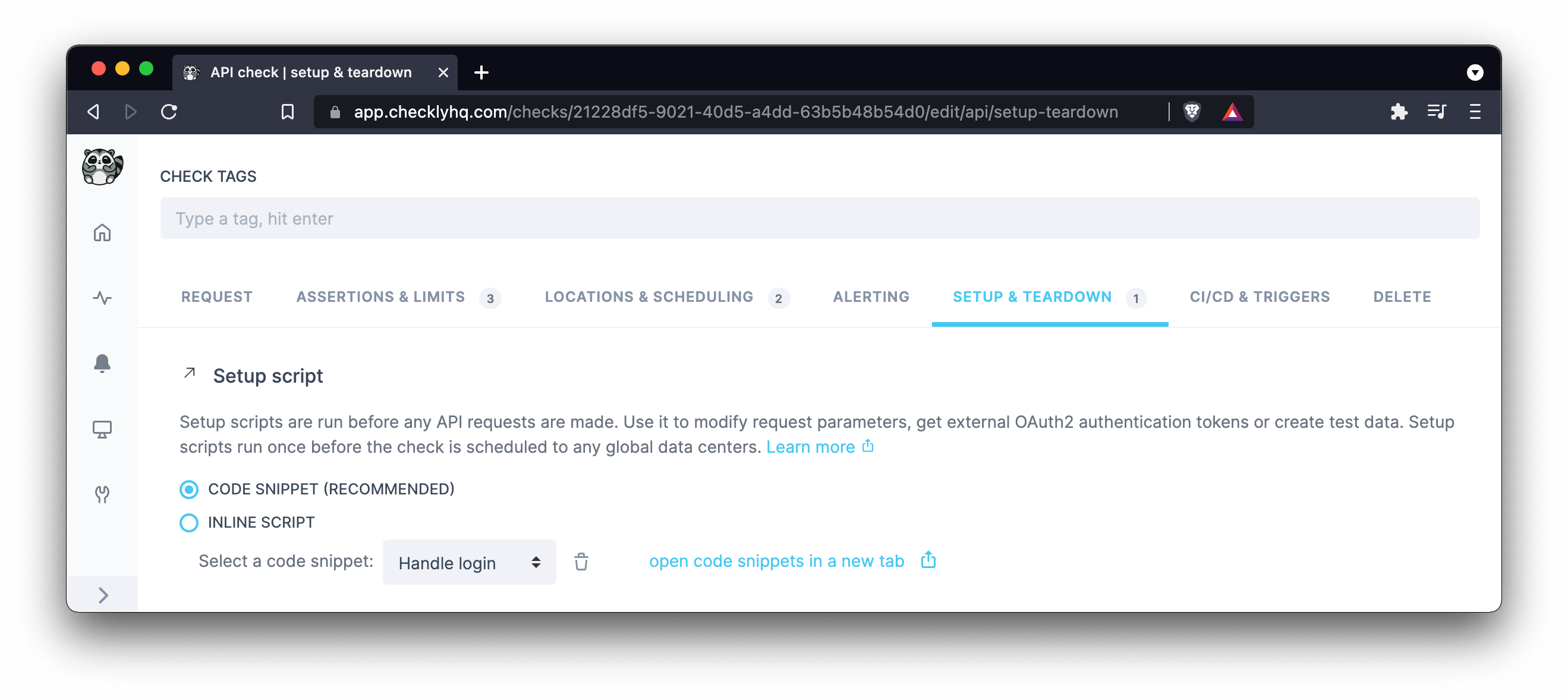 setup and teardown script for http requests with snippets